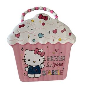 Sanrio Hello Kitty Pink Cupcake Tin Bag lunch box purse Beaded Handle valentines